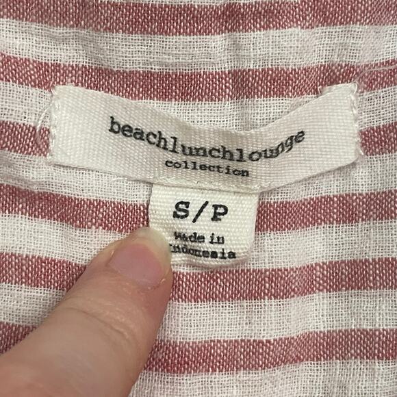 BeachLunchLounge S stripe button up tank top summer coastal pink linen Barbie - Picture 4 of 7